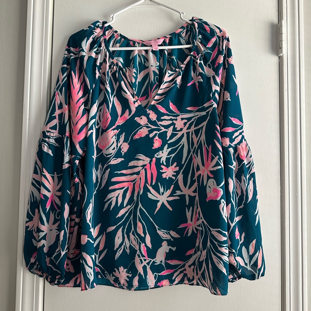 Lilly Pulitzer Teal and Pink Floral Blouse